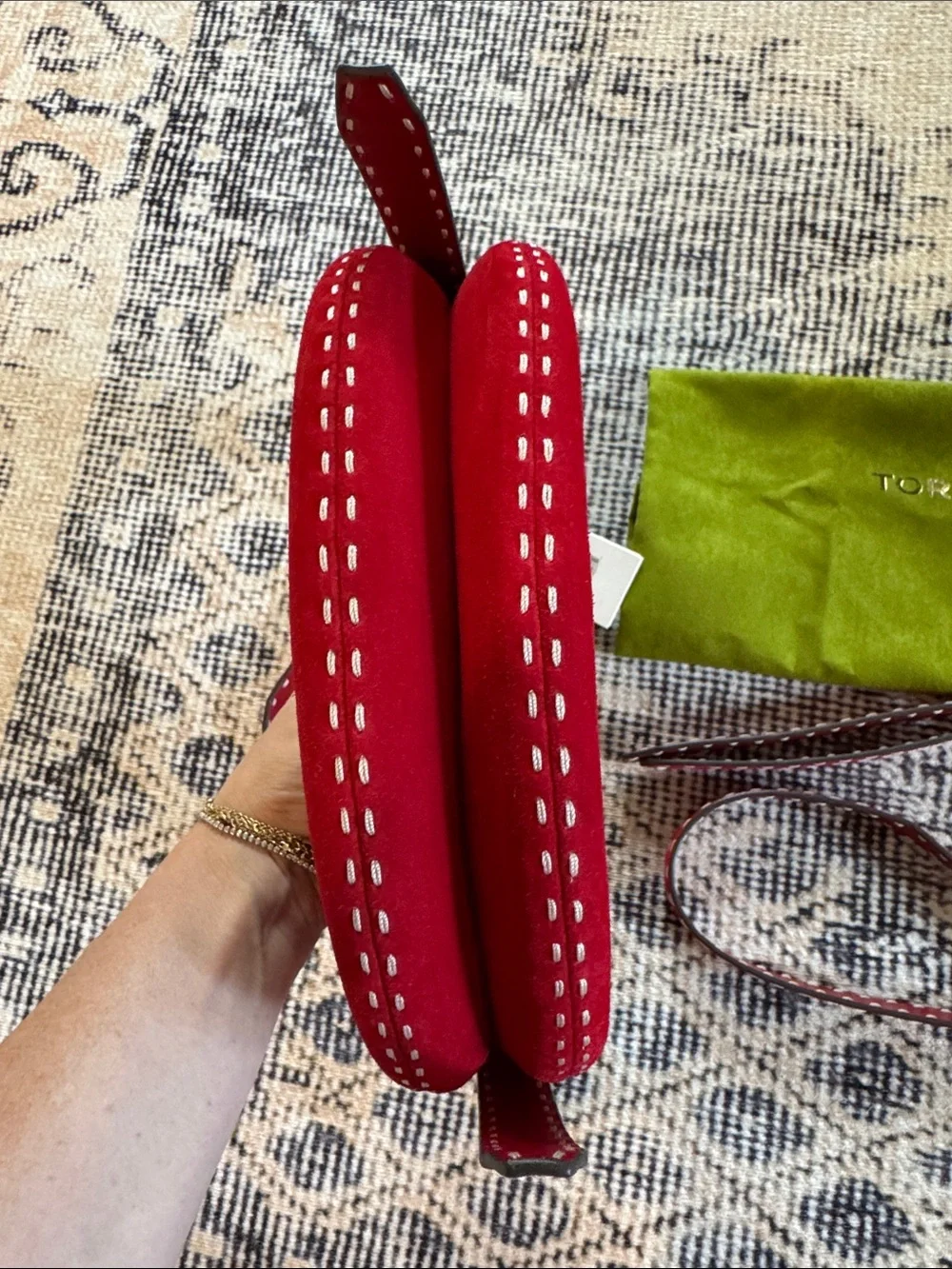 Tory Burch Romy Half Moon Shoulder Bag Suede Red OS - Picture 5 of 8